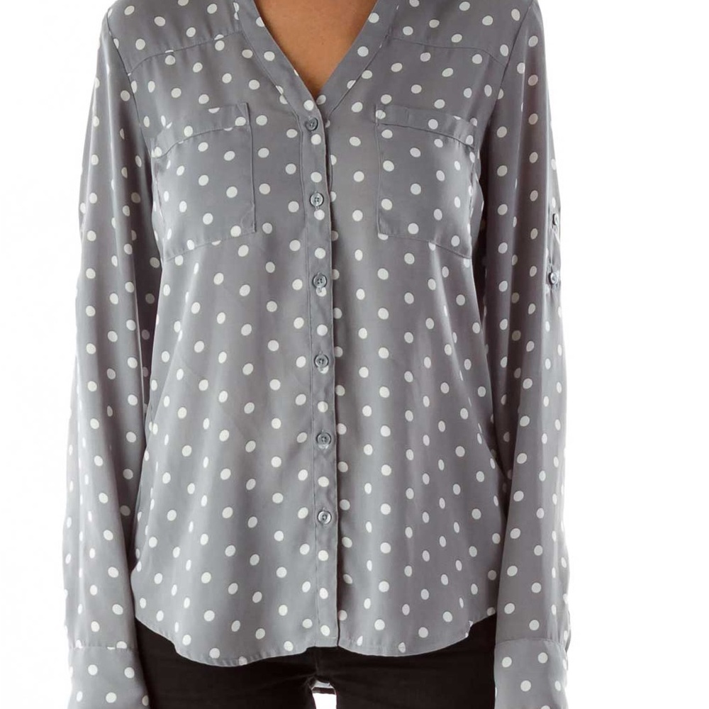 Express Button Down Polka Dot Dress Blouse